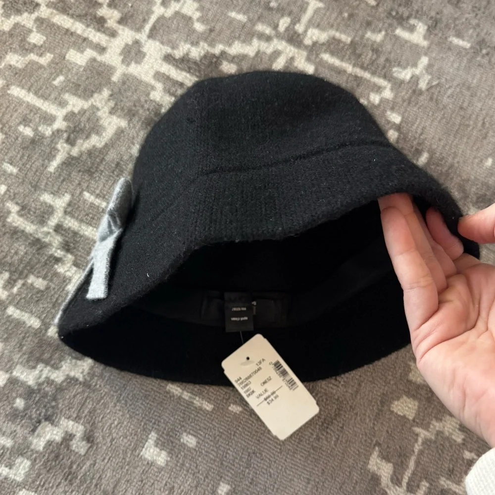 NWT Black Wool 1930 Women’s Vintage inspired derby hat Grey Bow side bucket bowl